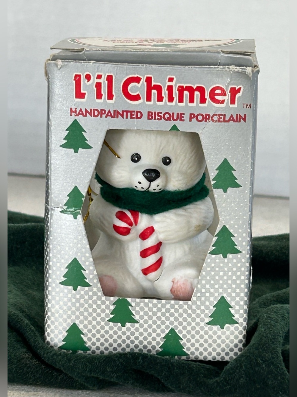 Vintage Jasco "L'il Chimer" Hand-Painted Bisque Porcelain Polar Bear Ornament
